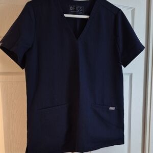 Figs Navy Blue V-Neck 3 Pocket Scrub Top Size Medium